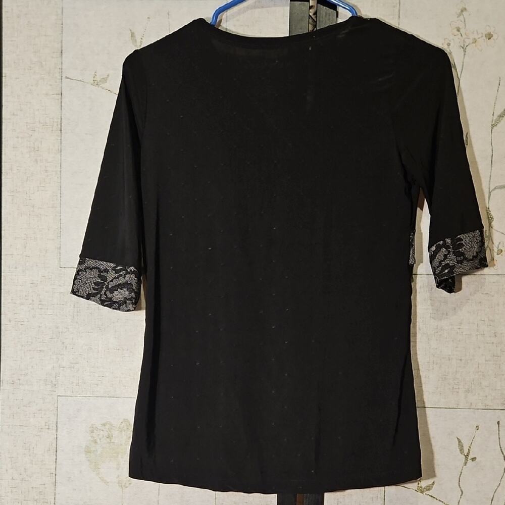 Black Blouse with Wrap Style and Short Sleeves - Picture 3 of 3